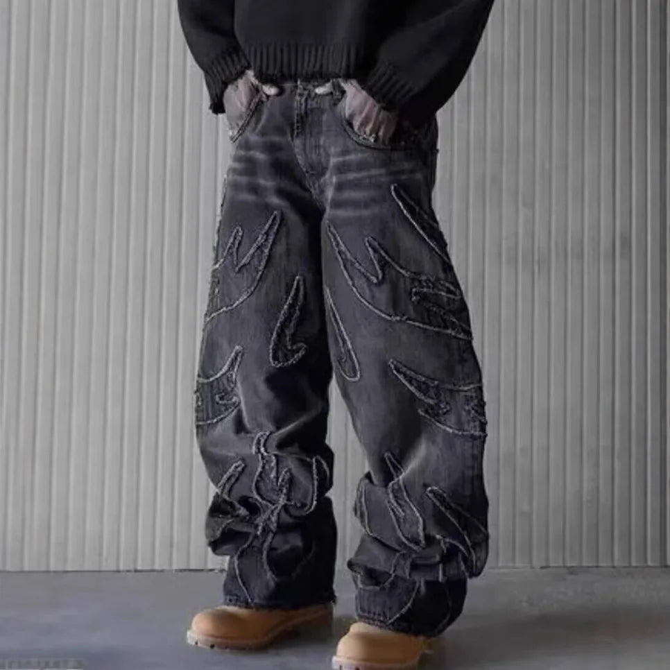 Jean Baggy Streetwear Brodé - Denim Large Homme
